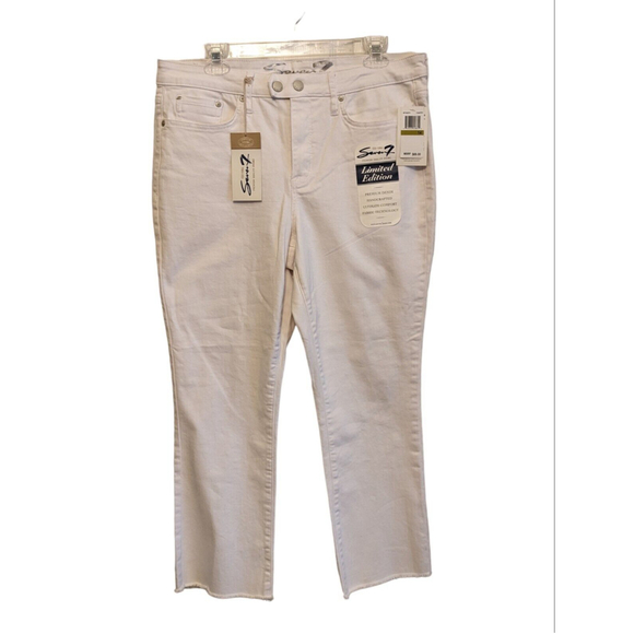 Seven 7 Premium Denim Denim - Seven 7 Jeans Womens 14 Mid Rise Vintage Boot Raw Hem Stretch White Denim New